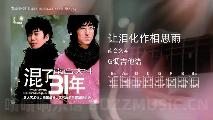 让泪化作相思雨 南合文斗 吉他谱G调简单版