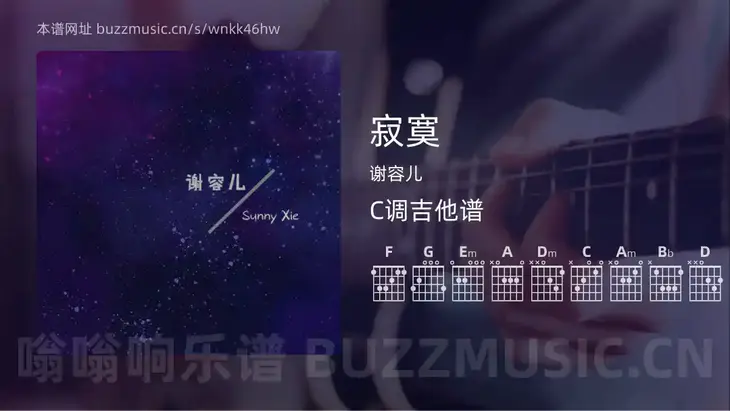 寂寞吉他谱C调 谢容儿 简单版