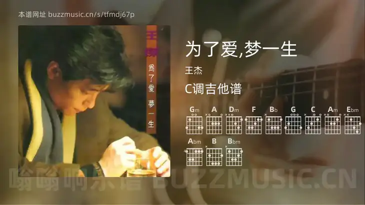 为了爱,梦一生 王杰 吉他谱C调简单版