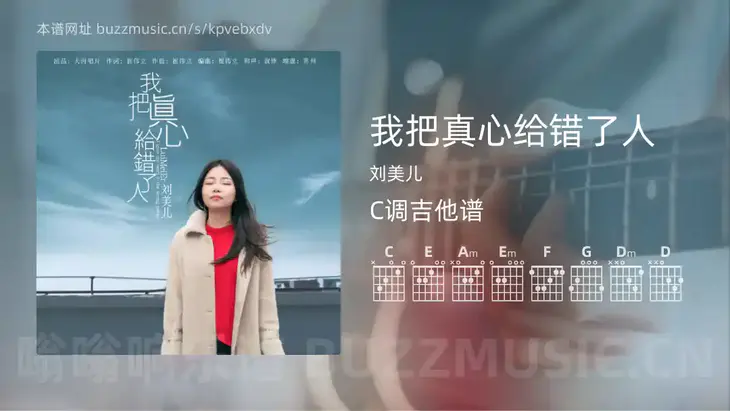我把真心给错了人 刘美儿 吉他谱C调简单版