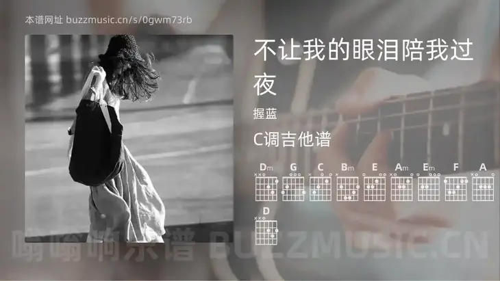 不让我的眼泪陪我过夜吉他谱C调 握蓝 简单版