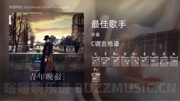 最佳歌手 许嵩 吉他谱C调简单版