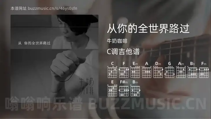 从你的全世界路过 牛奶咖啡 吉他谱C调简单版
