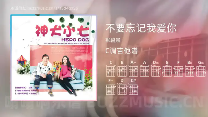 不要忘记我爱你吉他谱C调 张碧晨 简单版