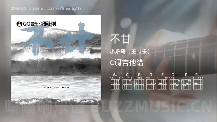 不甘吉他谱C调 小乐哥（王唯乐） 简单版