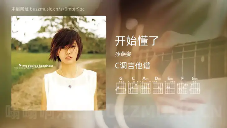 开始懂了吉他谱C调 孙燕姿 简单版