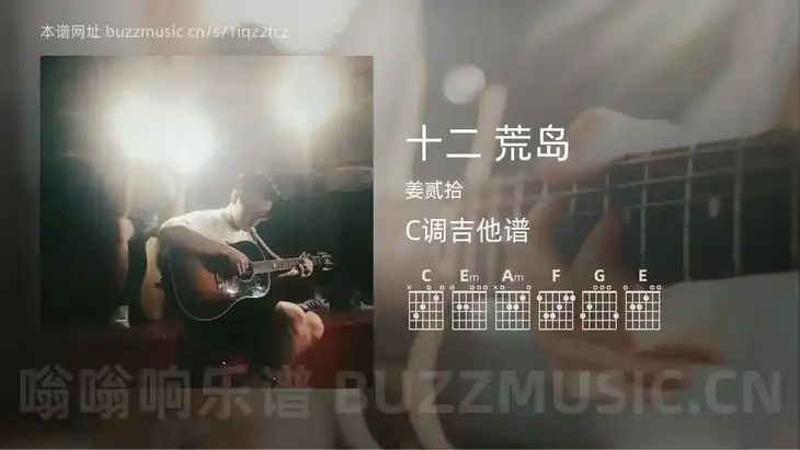 十二 荒岛 姜贰拾 吉他谱C调简单版