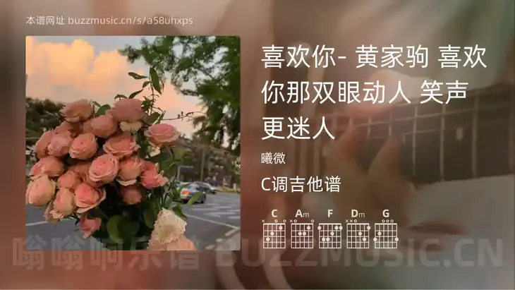 喜欢你- 黄家驹 喜欢你那双眼动人 笑声更迷人 曦微 吉他谱C调简单版