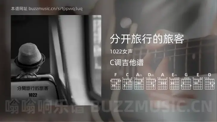 分开旅行的旅客 1022女声 吉他谱C调简单版