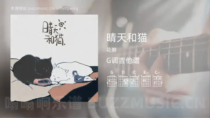 晴天和猫 花粥 吉他谱G调简单版