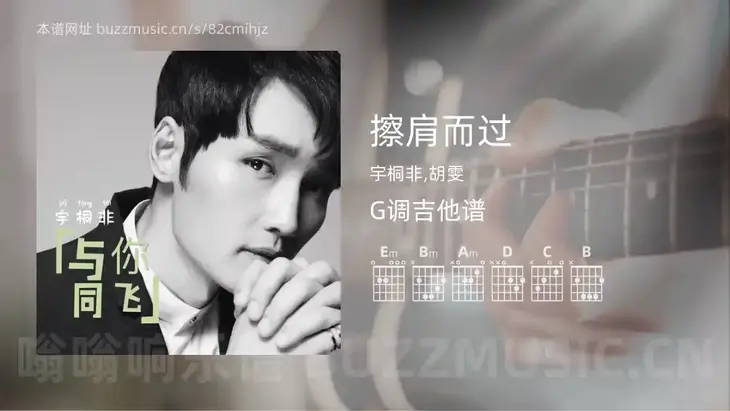 擦肩而过 宇桐非,胡雯 吉他谱G调简单版