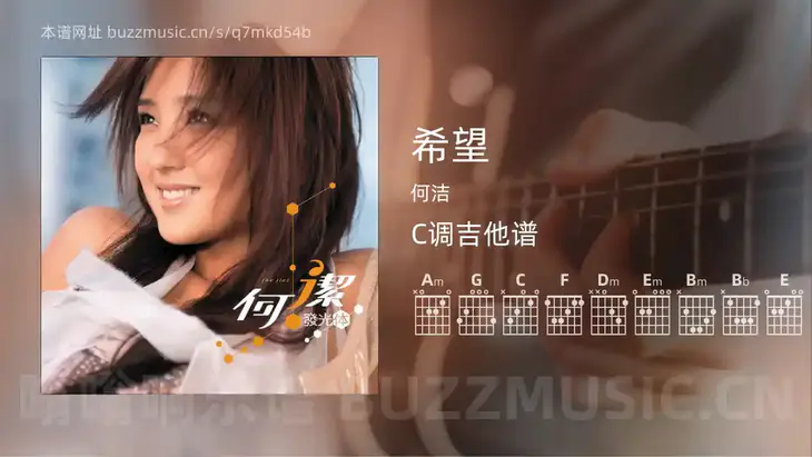 希望 何洁 吉他谱C调简单版