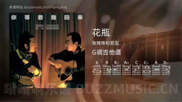 花瓶 张玮玮和郭龙 吉他谱G调简单版