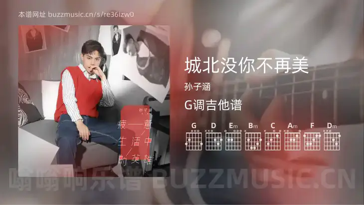 城北没你不再美吉他谱G调 孙子涵 简单版