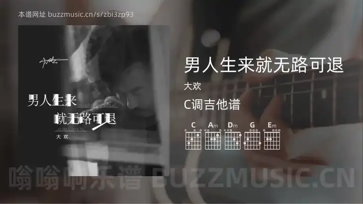 男人生来就无路可退 大欢 吉他谱C调简单版