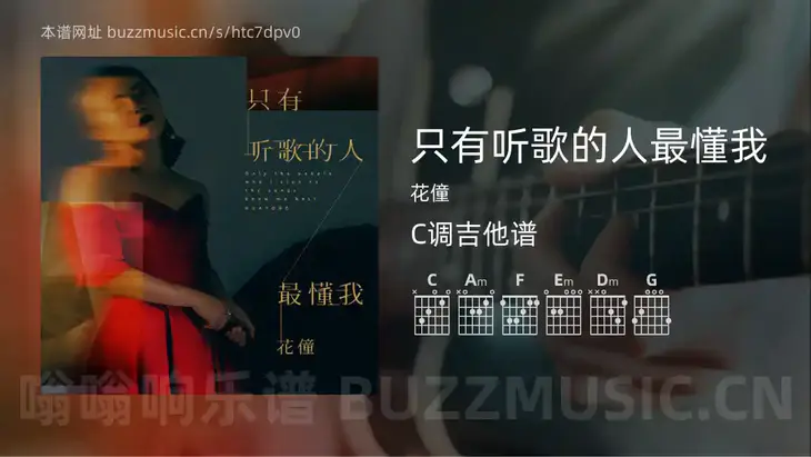 只有听歌的人最懂我 花僮 吉他谱C调简单版