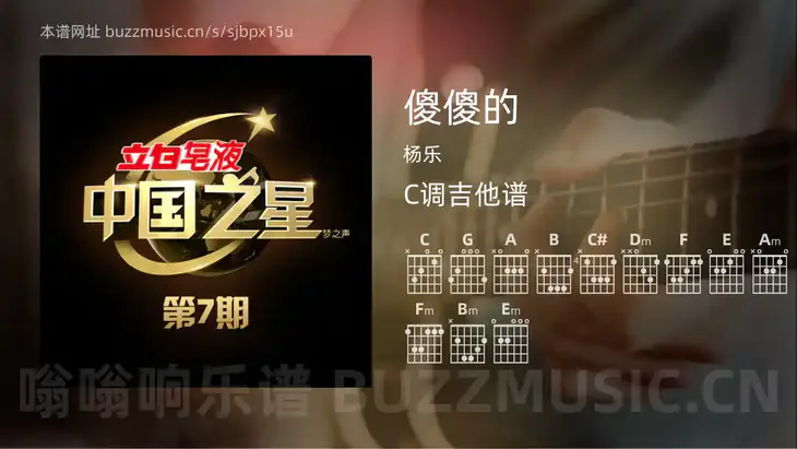 傻傻的 杨乐 吉他谱C调简单版