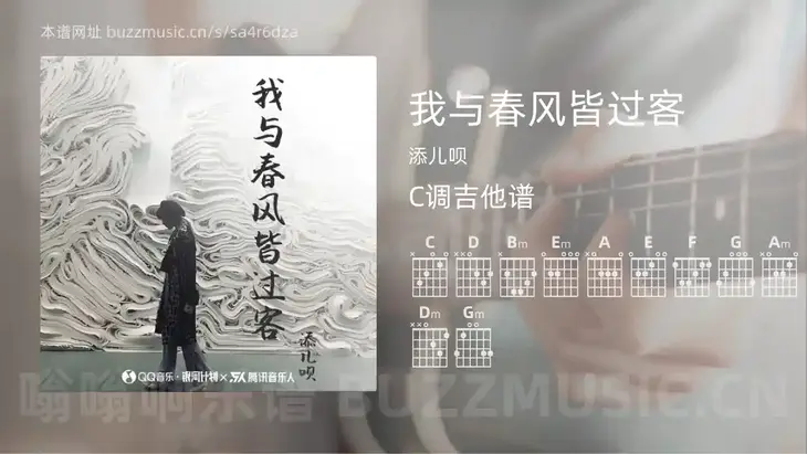 我与春风皆过客 添儿呗 吉他谱C调简单版