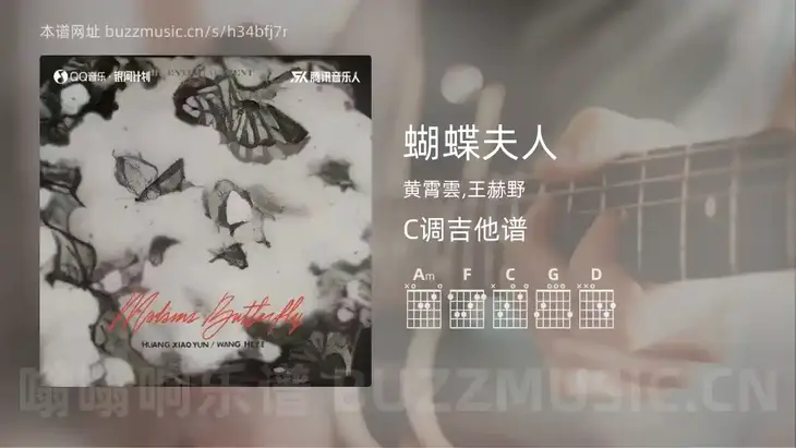 蝴蝶夫人 黄霄雲,王赫野 吉他谱C调简单版